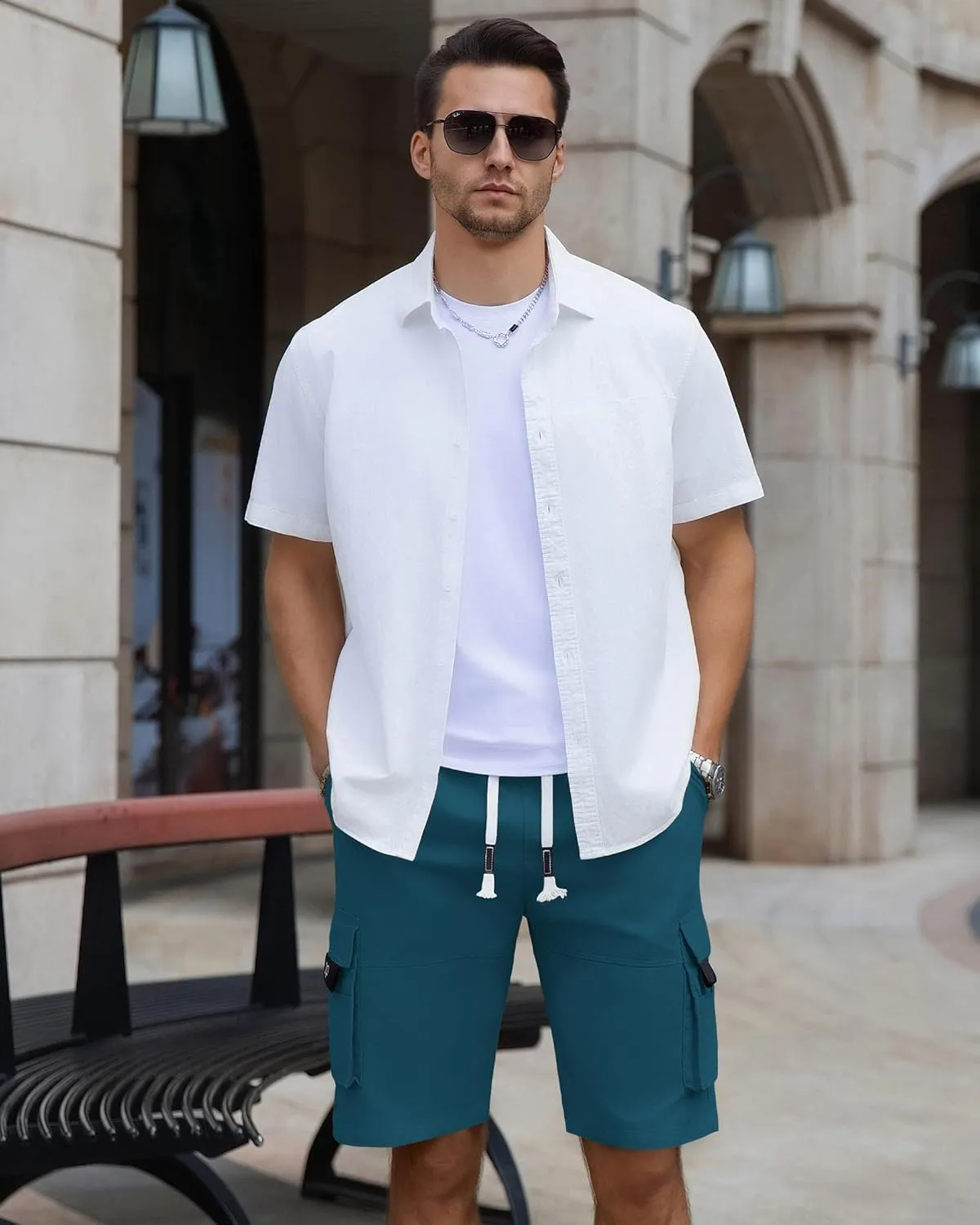 APTRO Men's Cargo Shorts Elastic Waistband Drawstring Summer Casual Cotton Big & Tall Relaxed Fit Work Shorts
