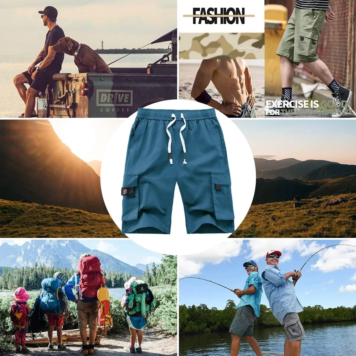 APTRO Men's Cargo Shorts Elastic Waistband Drawstring Summer Casual Cotton Big & Tall Relaxed Fit Work Shorts