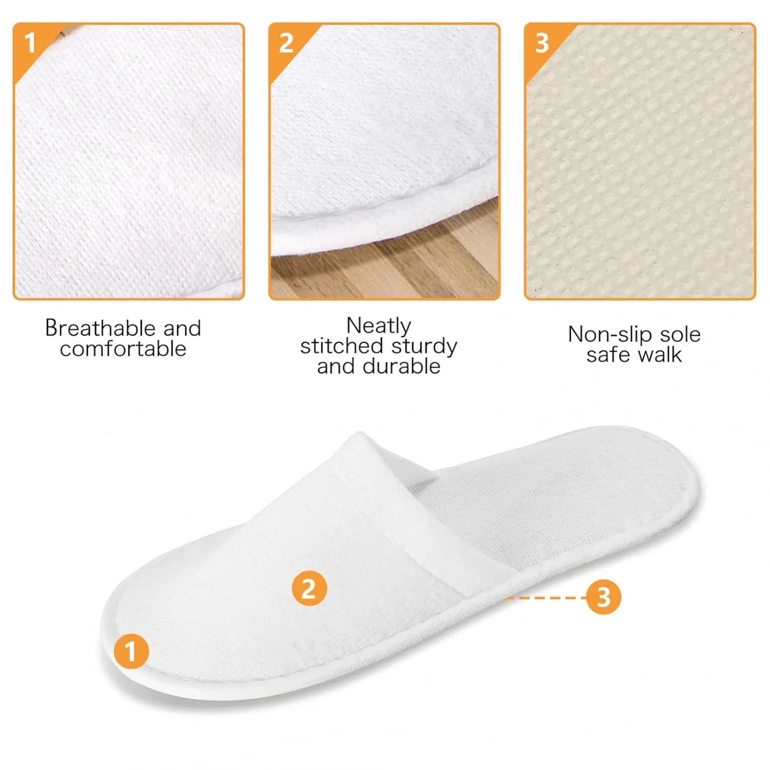 AQUEENLY Spa Slippers, 24 Pairs Velvet Closed Toe Disposable Slippers Fit Size for Men and Women for Hotel Home Guest Used, White Non-Slip Slippers
