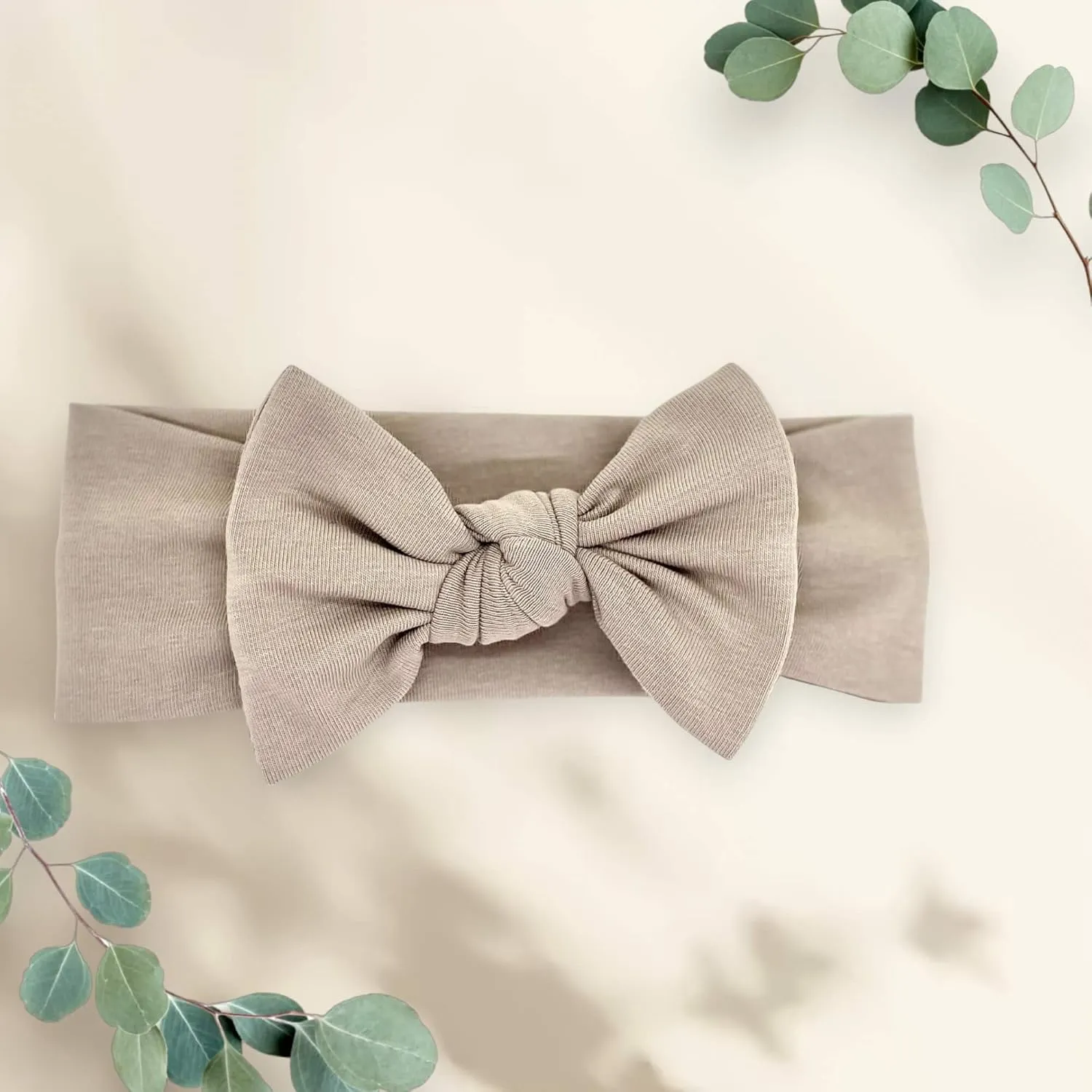 Baby Girl Headbands-Infant,Toddler Cotton Handmade Hairbands with Bows Child Hair Accessories (Beige)