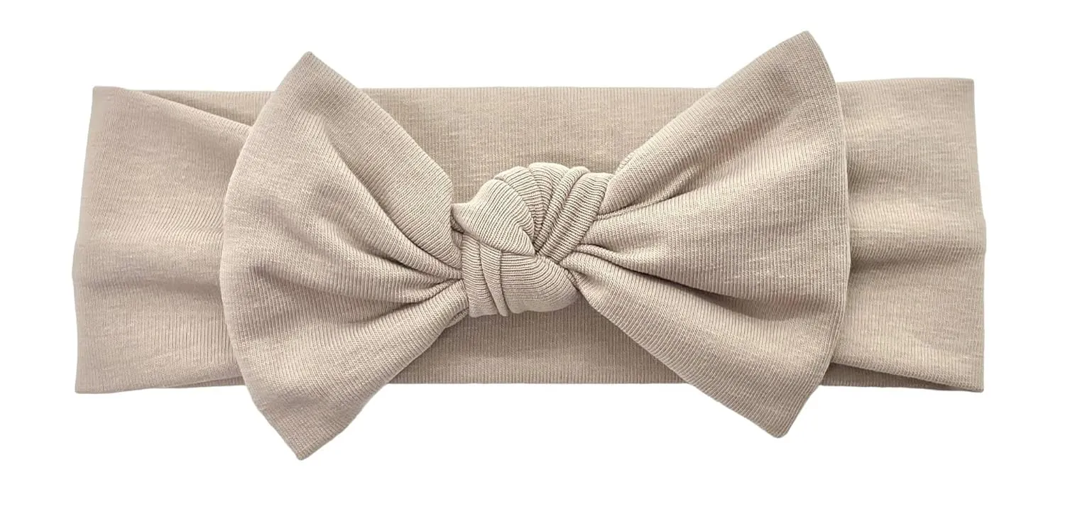 Baby Girl Headbands-Infant,Toddler Cotton Handmade Hairbands with Bows Child Hair Accessories (Beige)