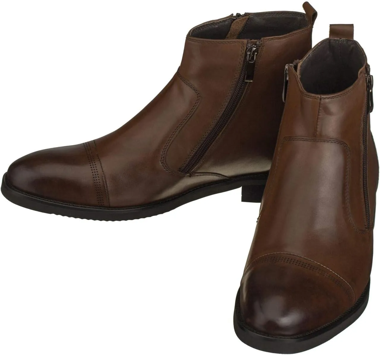 CALTO Men's Invisible Height Increasing Elevator Shoes - Dark Brown Premium Leather Lightweight Zipper Boots - 2.8 Inches Taller - S28002 - Size 8 D(M) US