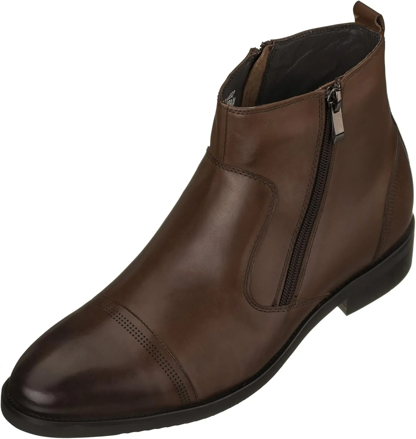 CALTO Men's Invisible Height Increasing Elevator Shoes - Dark Brown Premium Leather Lightweight Zipper Boots - 2.8 Inches Taller - S28002 - Size 8 D(M) US