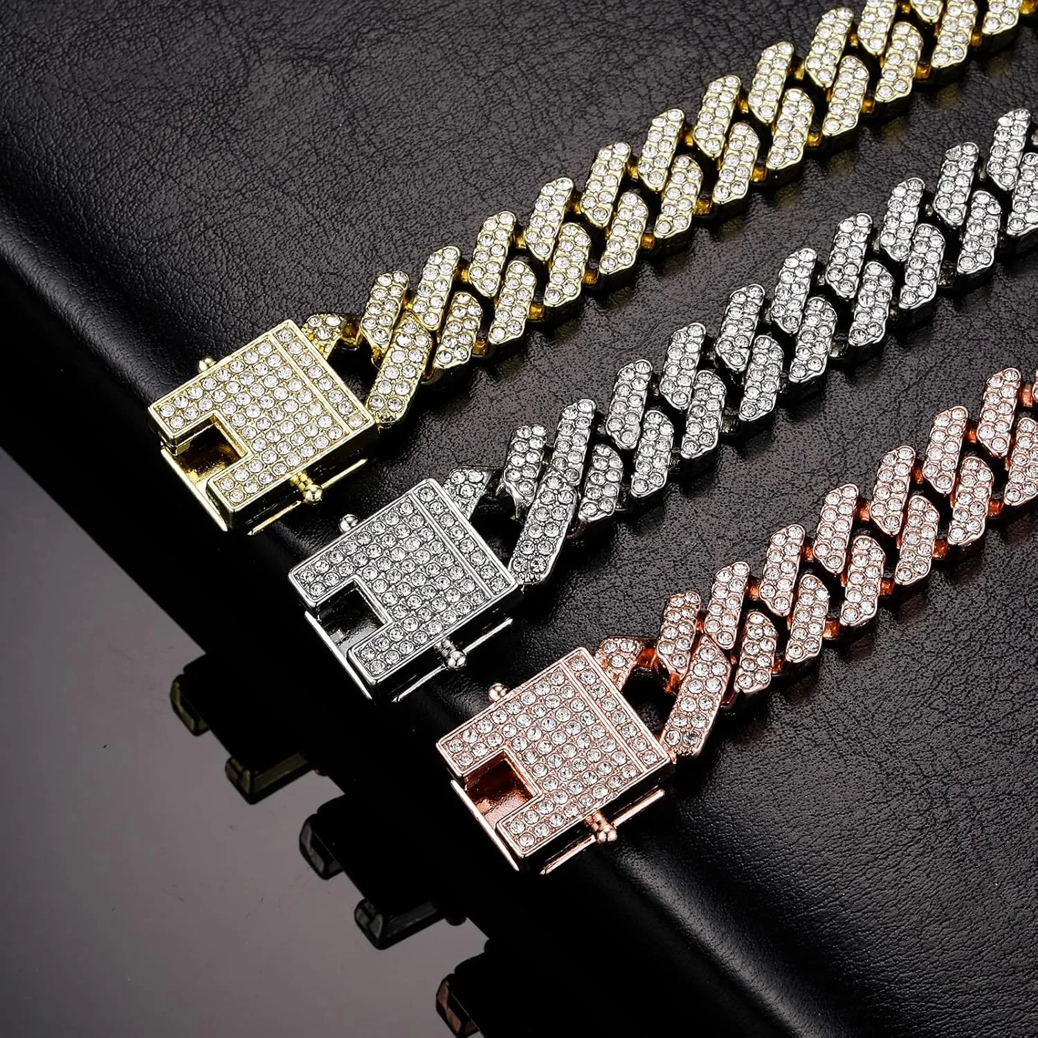 HDMENC Mens Miami Cuban Link Chain Bracelet 12mm Diamond Prong Cuban Chain 8 inch Length Hip Hop Jewely with Gift Box