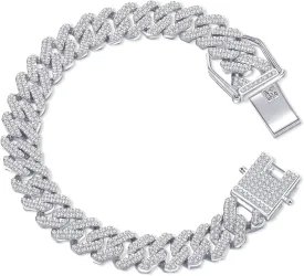 HDMENC Mens Miami Cuban Link Chain Bracelet 12mm Diamond Prong Cuban Chain 8 inch Length Hip Hop Jewely with Gift Box