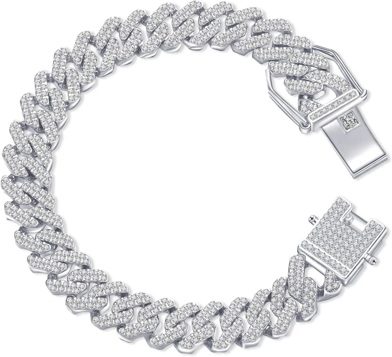 HDMENC Mens Miami Cuban Link Chain Bracelet 12mm Diamond Prong Cuban Chain 8 inch Length Hip Hop Jewely with Gift Box