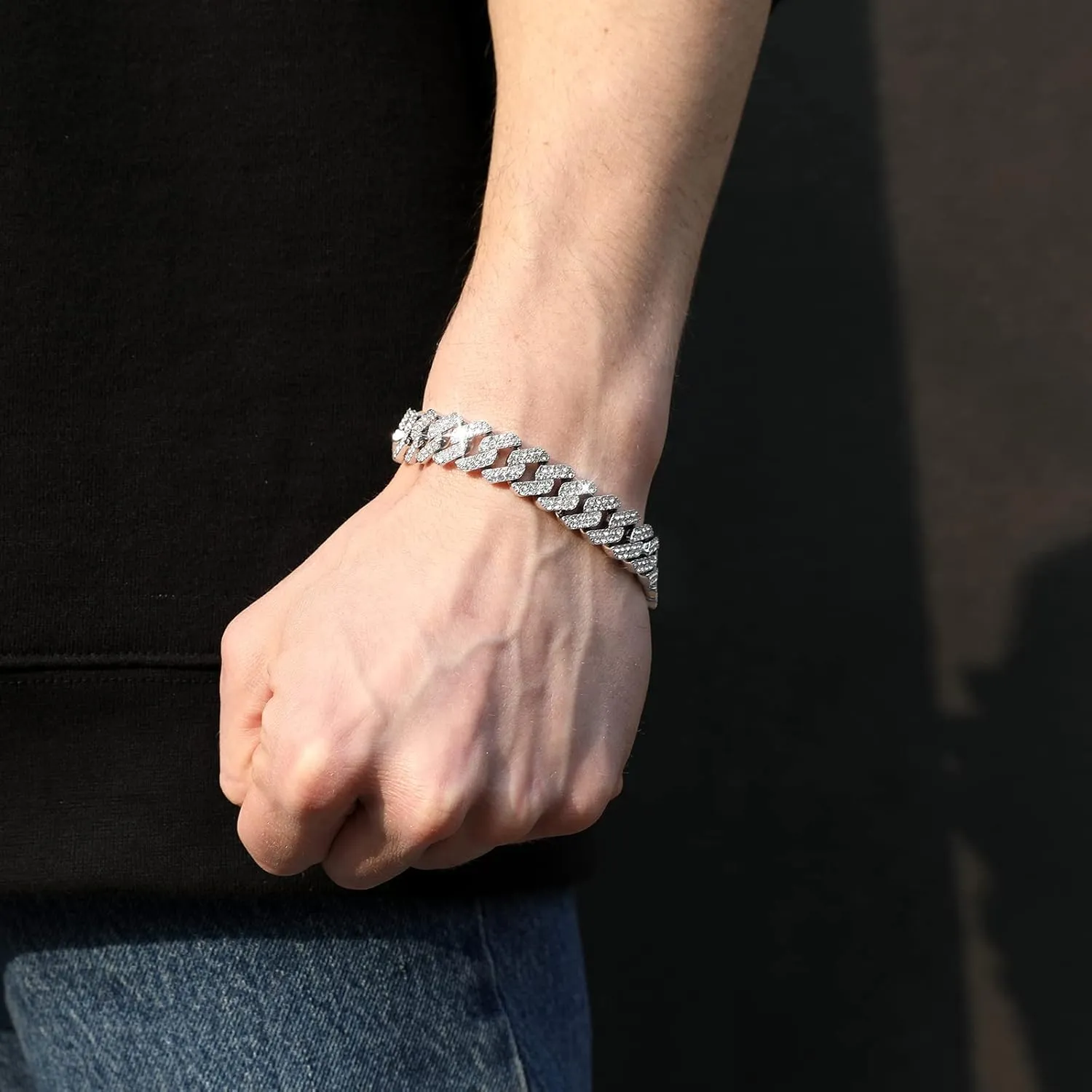 HDMENC Mens Miami Cuban Link Chain Bracelet 12mm Diamond Prong Cuban Chain 8 inch Length Hip Hop Jewely with Gift Box