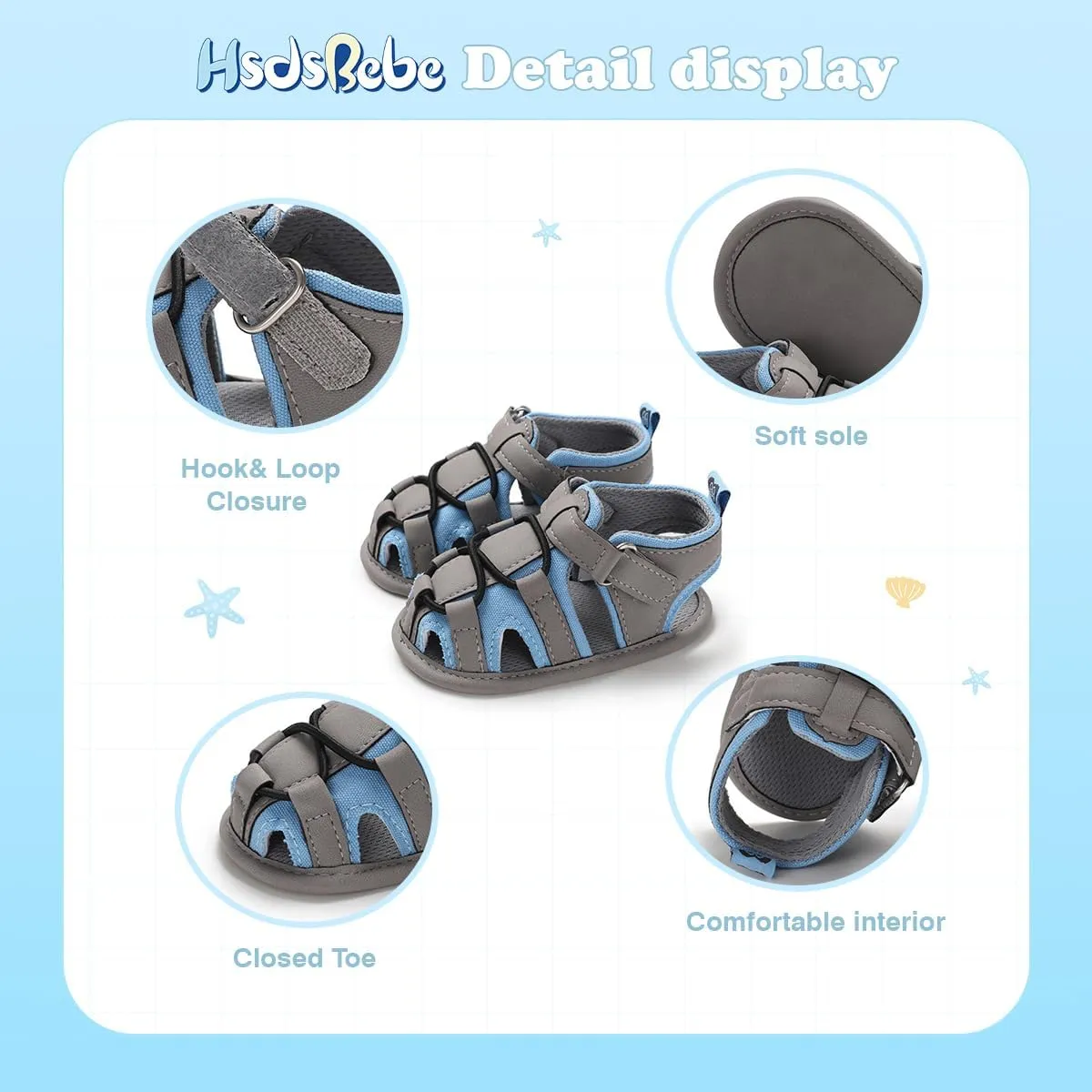 HsdsBebe Infant Baby Boys Girls Summer Beach Sandals Breathable Athletic Anti-slip Soft Sole Newborn First Walker Crib Shoes