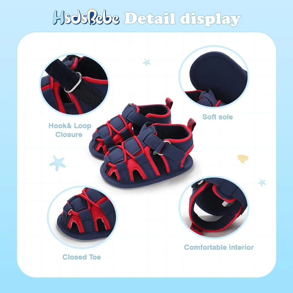 HsdsBebe Infant Baby Boys Girls Summer Beach Sandals Breathable Athletic Anti-slip Soft Sole Newborn First Walker Crib Shoes