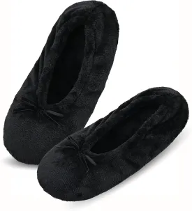 Keyela Women's Ballerina House Slippers with Soft Tie Bow and Suede Sole, Non-Slip Bedroom Slippers Socks