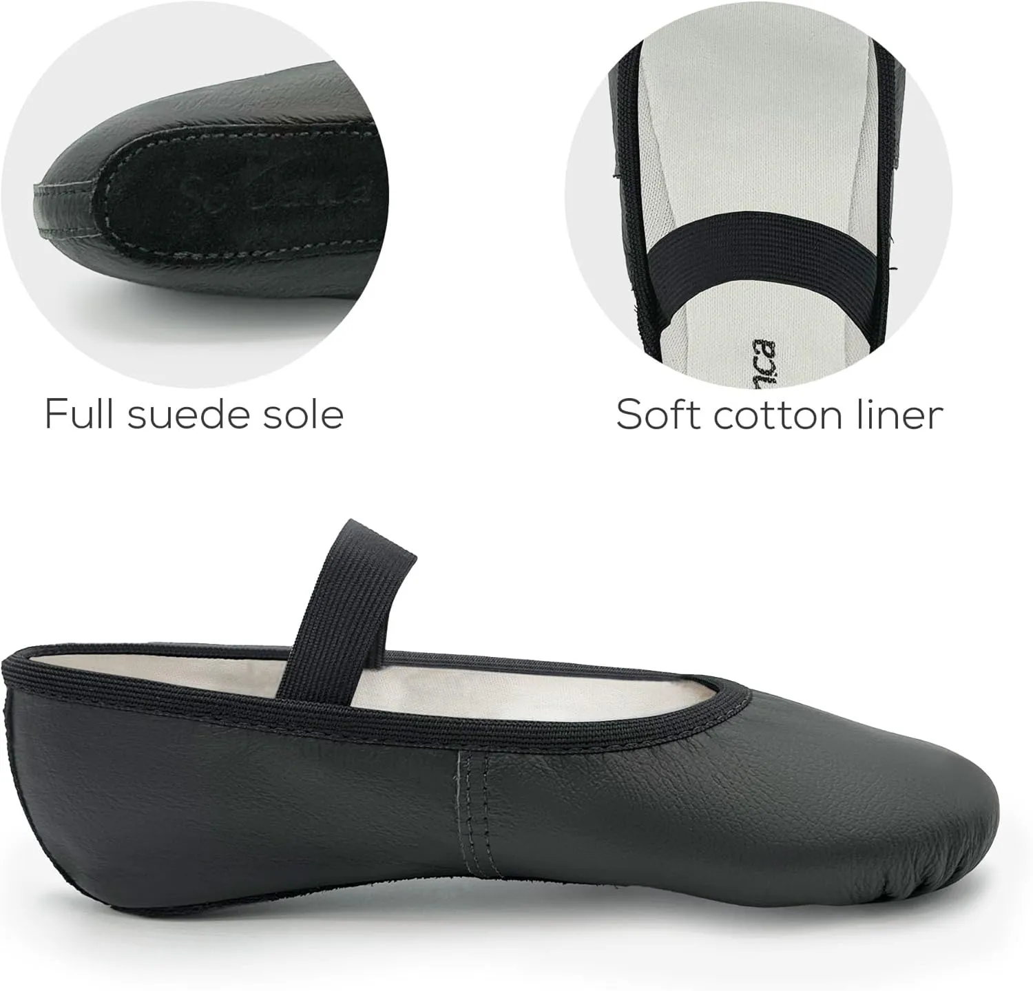 Kids Leather Ballet Shoes, Elastic Casing, Full Sole Slipper, Bella - SD69s