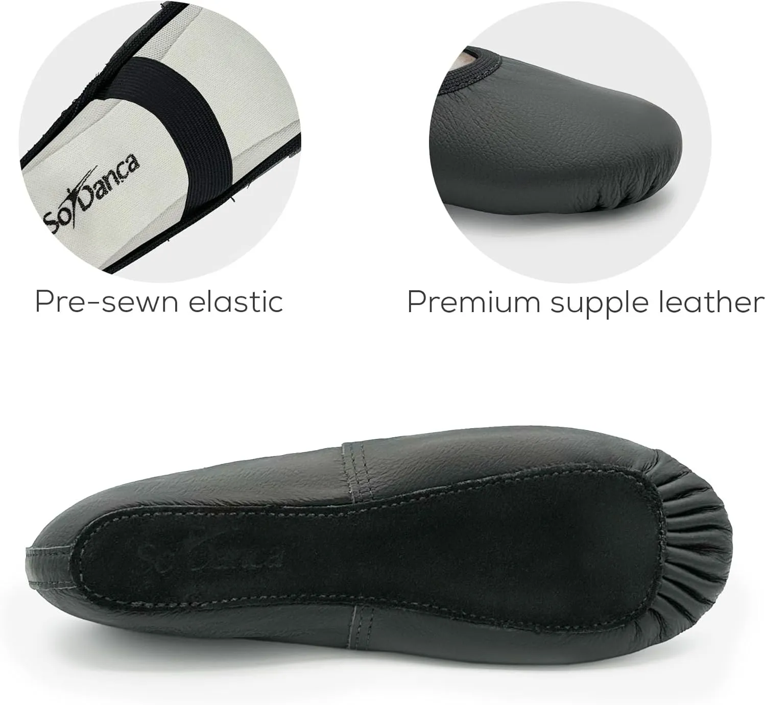 Kids Leather Ballet Shoes, Elastic Casing, Full Sole Slipper, Bella - SD69s