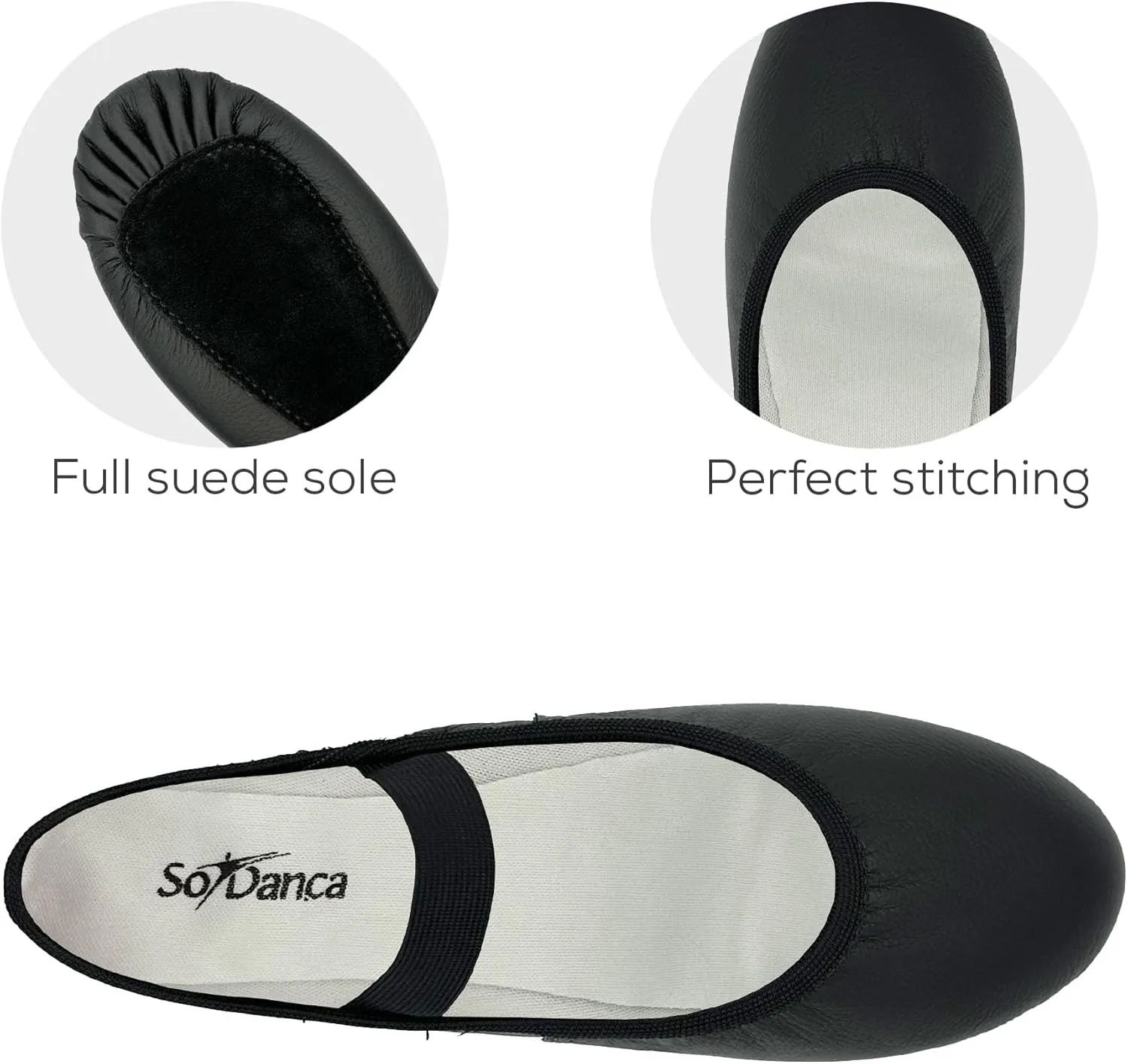 Kids Leather Ballet Shoes, Elastic Casing, Full Sole Slipper, Bella - SD69s