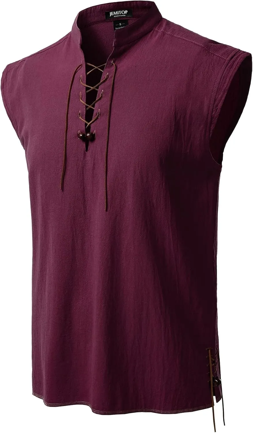 Men's Retro Pure Cotton Lace Up Sleeveless Shirts for Pirate Renaissance Medieval Viking Costume