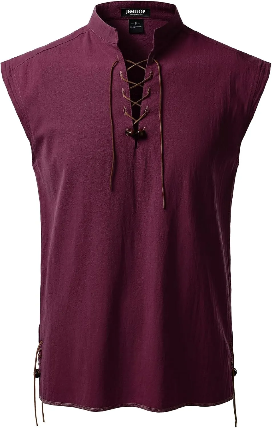 Men's Retro Pure Cotton Lace Up Sleeveless Shirts for Pirate Renaissance Medieval Viking Costume