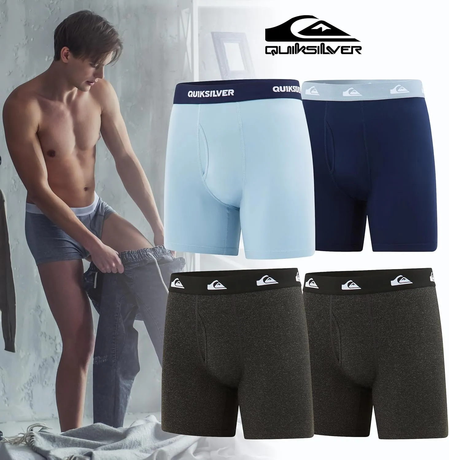 Quiksilver Mens Underwear 4 Pack Boxers for Men Supersoft Brushed Polyester Mens Boxer Briefs