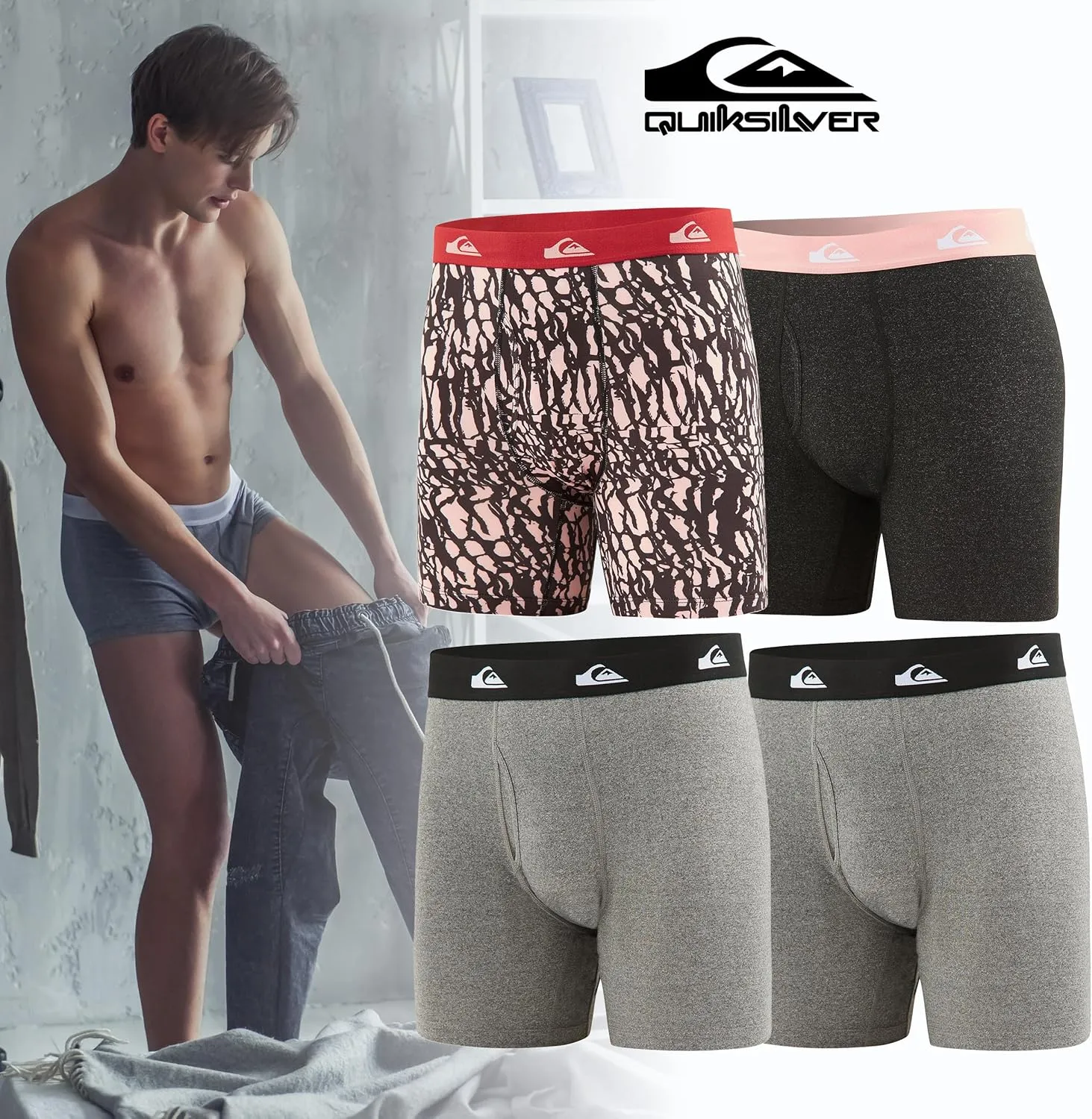 Quiksilver Mens Underwear 4 Pack Boxers for Men Supersoft Brushed Polyester Mens Boxer Briefs