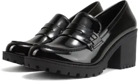 Soda Kinder ~ Women Slip On Chunky Mid Heel Lug Sole Penny Loafer Shoe