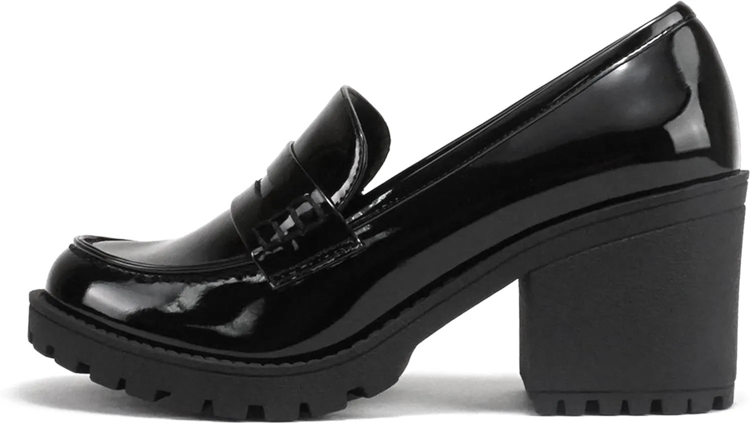Soda Kinder ~ Women Slip On Chunky Mid Heel Lug Sole Penny Loafer Shoe