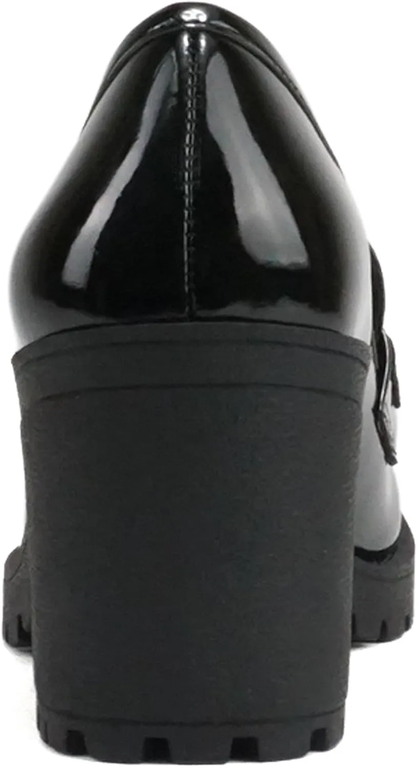 Soda Kinder ~ Women Slip On Chunky Mid Heel Lug Sole Penny Loafer Shoe