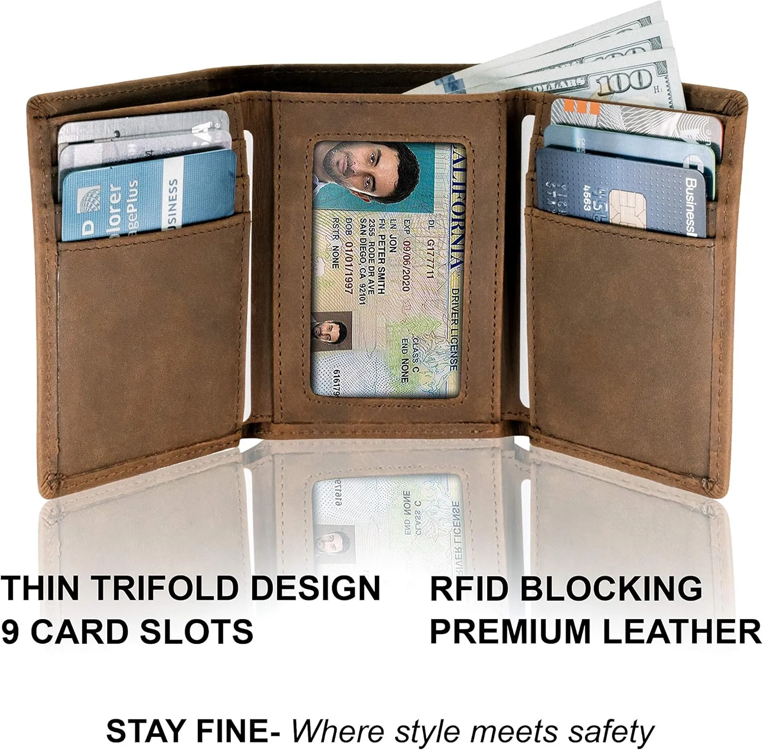 STAY FINE Top Grain Leather Trifold Wallet for Men | Ultra Strong Stitching | Handcrafted Argentinian Leather | RFID Blocking | Extra Capacity Trifold Wallet |Thin and Sophisticated Tri-Fold Design