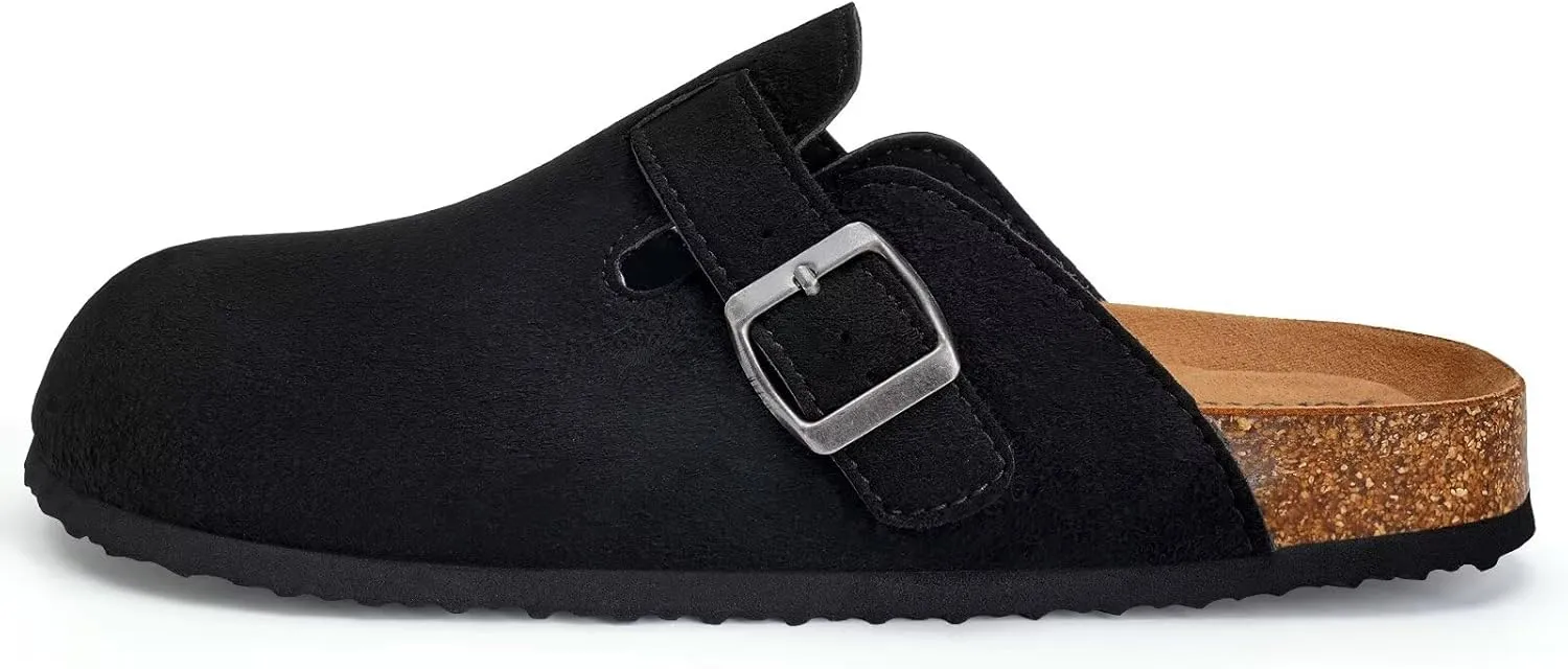 Torotto Mens Clogs Cork Footbed Suede Slippers Arch Support Potato Shoes with Adjustable Buckle