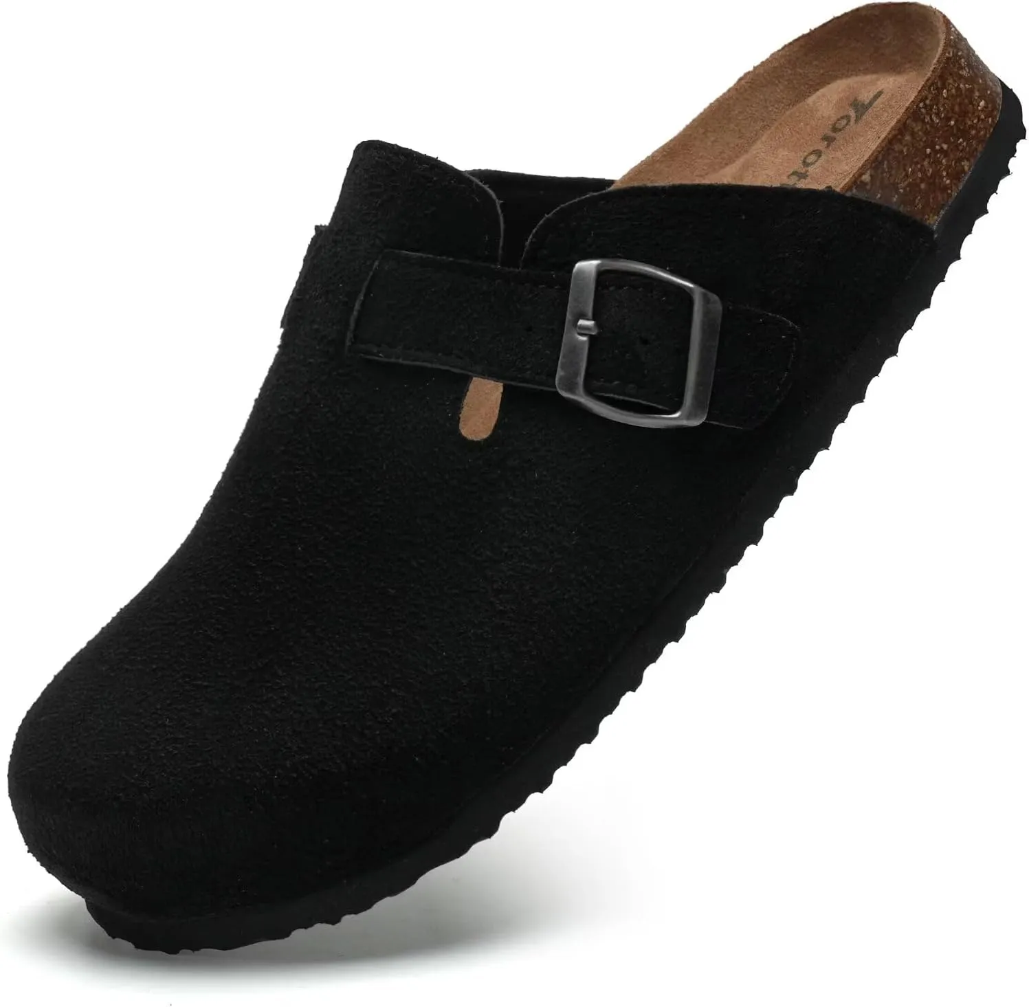 Torotto Mens Clogs Cork Footbed Suede Slippers Arch Support Potato Shoes with Adjustable Buckle