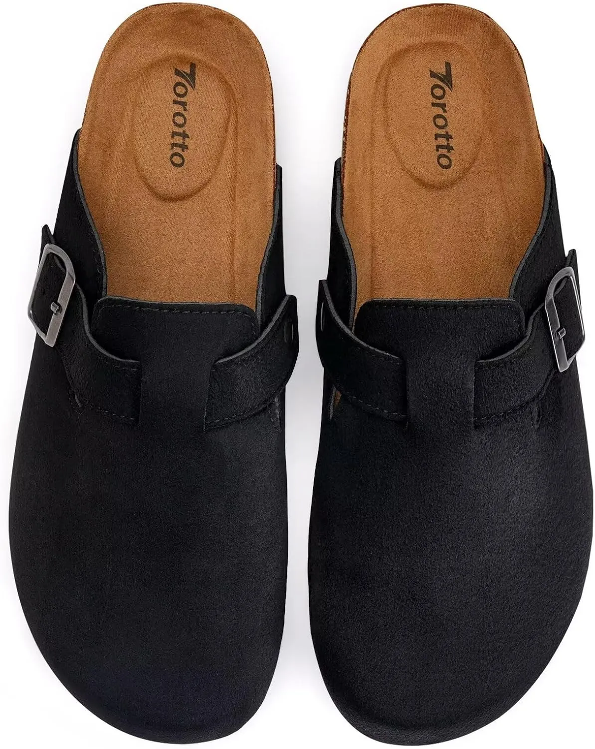 Torotto Mens Clogs Cork Footbed Suede Slippers Arch Support Potato Shoes with Adjustable Buckle