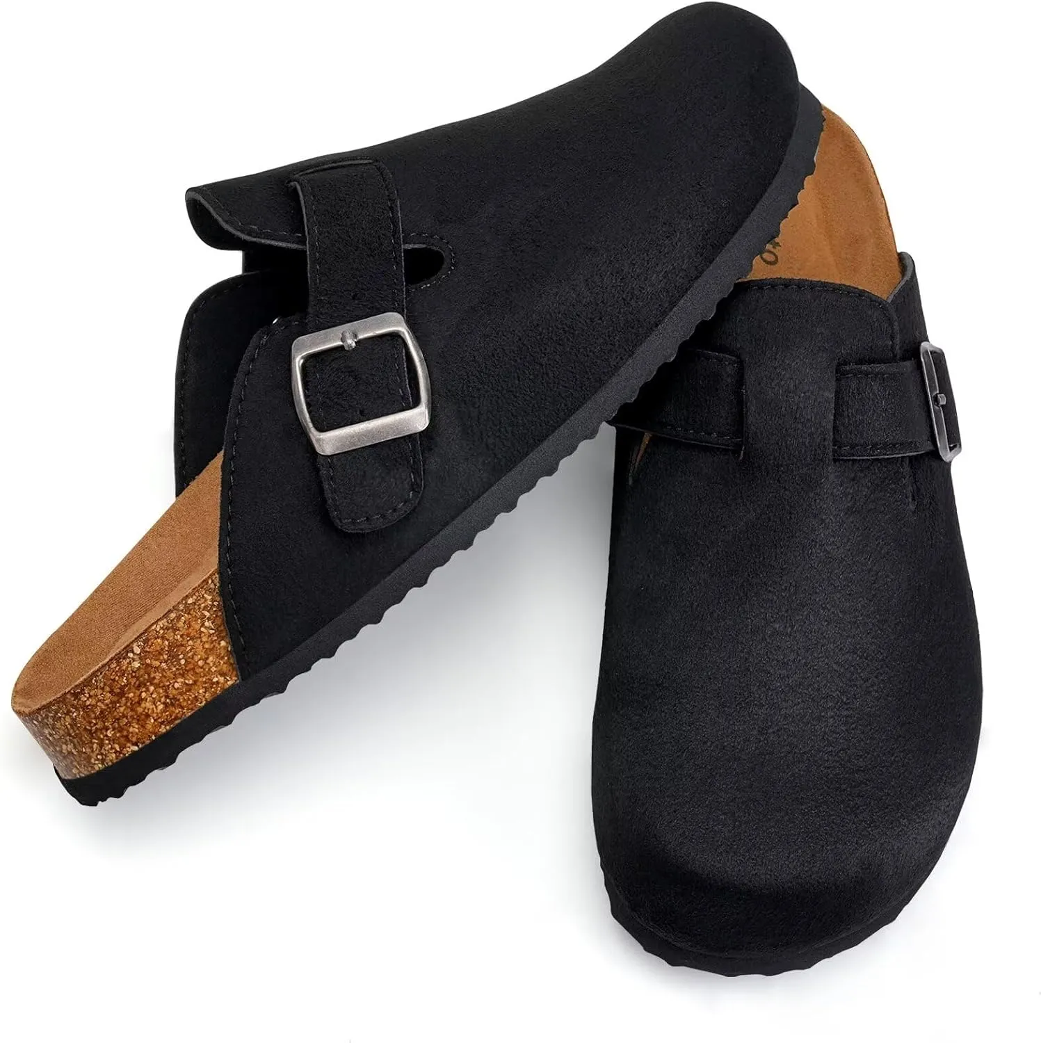 Torotto Mens Clogs Cork Footbed Suede Slippers Arch Support Potato Shoes with Adjustable Buckle