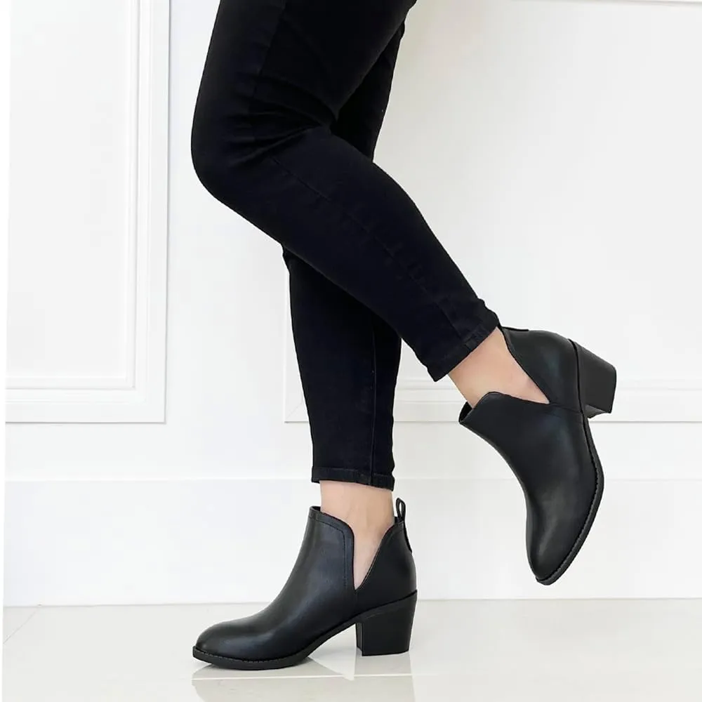 TRENDSUP Ankle Boots for Women Chelsea Square Toe Chunky Low Heel Booties Comfortable Slip on Short Boots