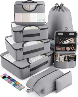Veken 8 Set Packing Cubes for Travel Essentials, Suitcase Organizer Bags Set for Luggage, Road Trip Travel Accessories in 4 Sizes (Extra Large, Large, Medium, Small)