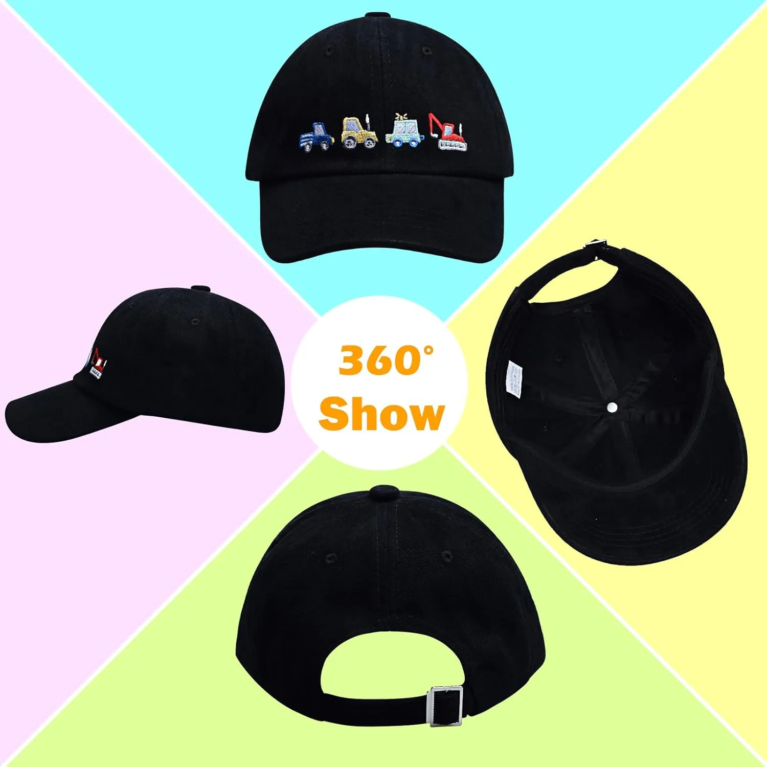 ZGDG Kids Boys Girls Baseball Cap Toddler Embroidery Car Trucker Hat Adjustable Washed Vintage Sun Fishing Hat for 3-8 Years
